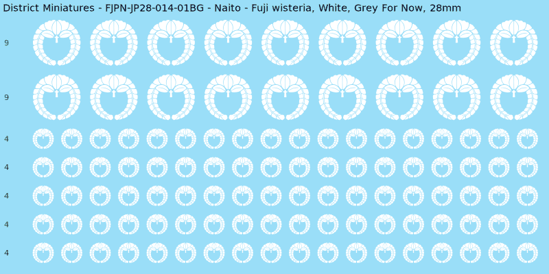 Naito clan mon, White waterslide decal sheet, Grey For Now banner sizes, 28mm