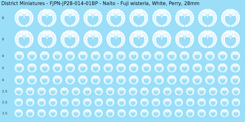 Naito clan mon, White waterslide decal sheet, Perry banner sizes, 28mm