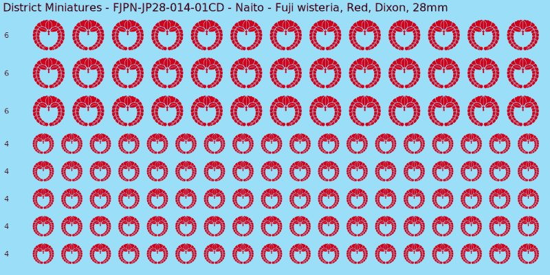 Naito clan mon, Red waterslide decal sheet, Dixon banner sizes, 28mm