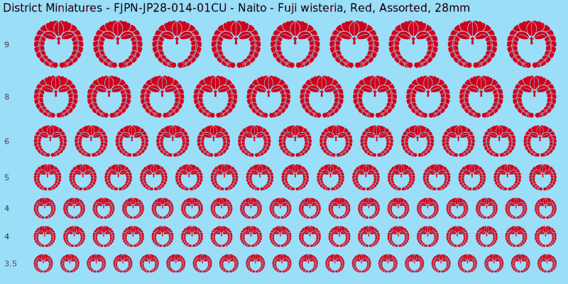 Naito clan mon, Fuji wisteria, Red waterslide decal sheet, 28mm