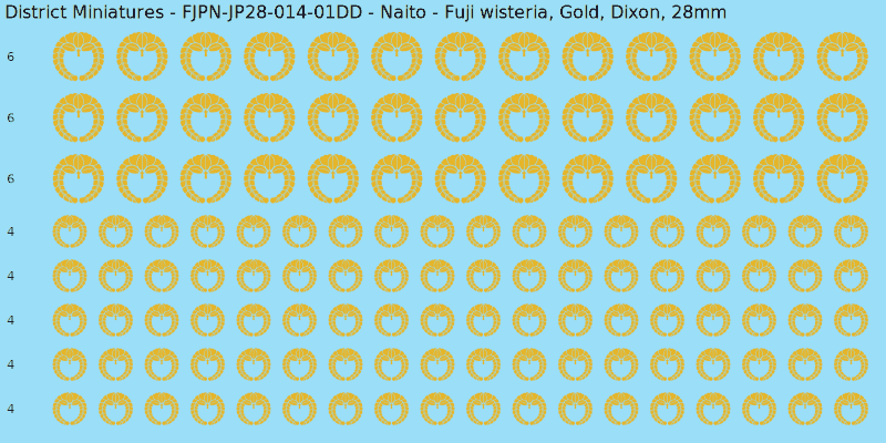Naito clan mon, Yellow/Gold waterslide decal sheet, Dixon banner sizes, 28mm