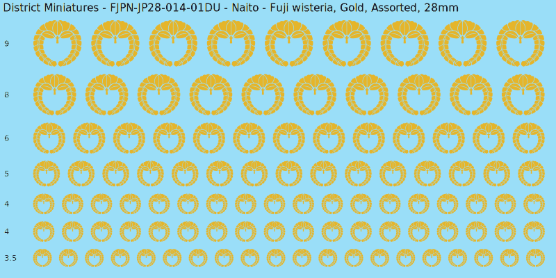 Naito clan mon, Fuji wisteria, Gold waterslide decal sheet, 28mm