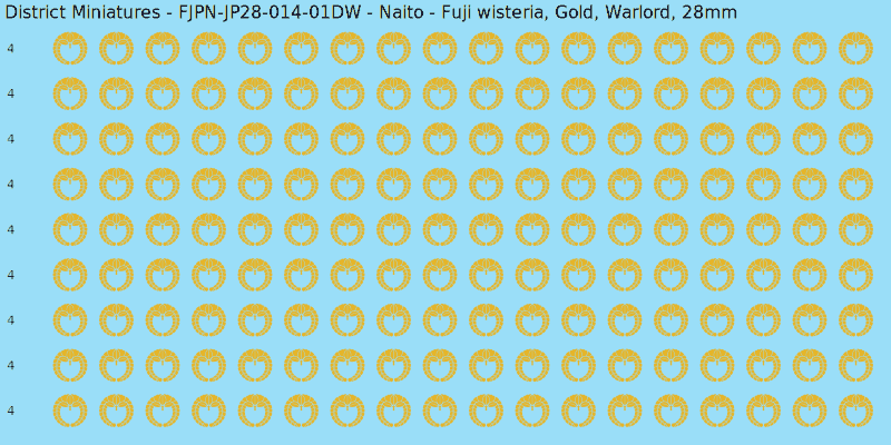 Naito clan mon, Yellow/Gold waterslide decal sheet, Warlord banner sizes, 28mm