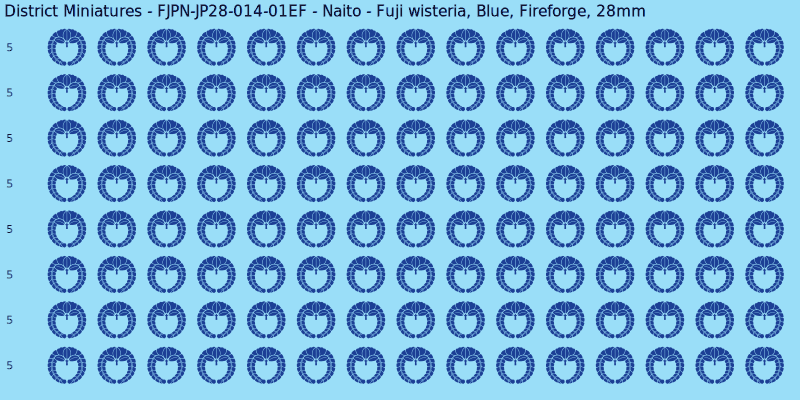 Naito clan mon, Blue waterslide decal sheet, Fireforge banner sizes, 28mm