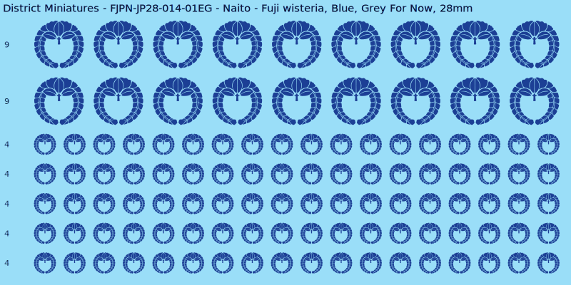 Naito clan mon, Blue waterslide decal sheet, Grey For Now banner sizes, 28mm
