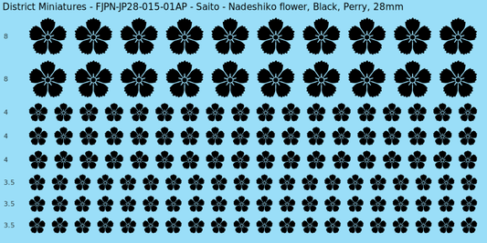 Saito clan mon, Black waterslide decal sheet, Perry banner sizes, 28mm