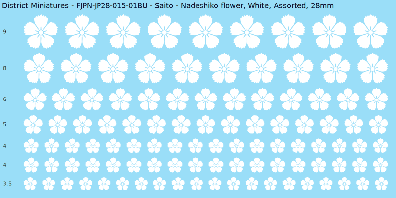 Saito clan mon, Nadeshiko flower, White waterslide decal sheet, 28mm