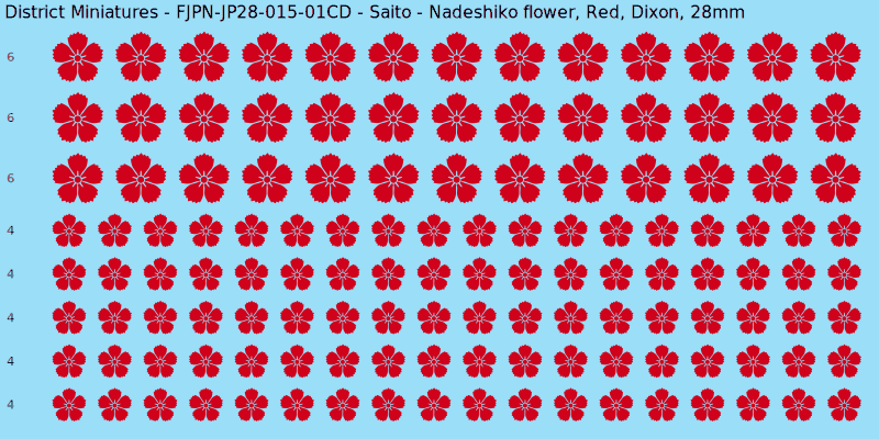 Saito clan mon, Red waterslide decal sheet, Dixon banner sizes, 28mm