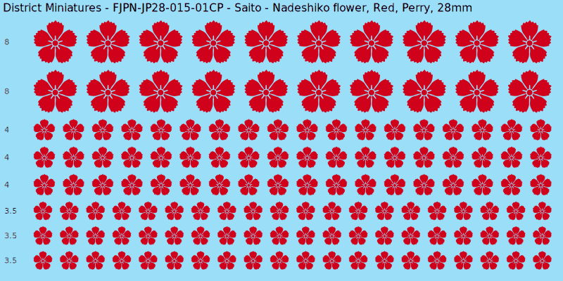 Saito clan mon, Red waterslide decal sheet, Perry banner sizes, 28mm
