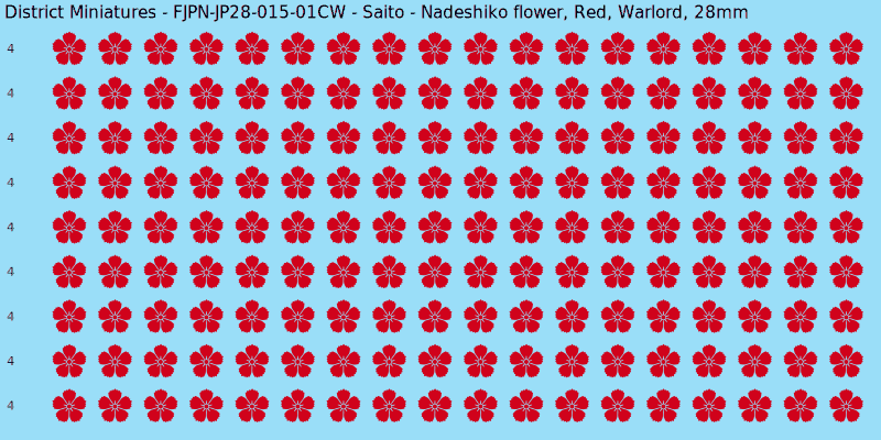 Saito clan mon, Red waterslide decal sheet, Warlord banner sizes, 28mm