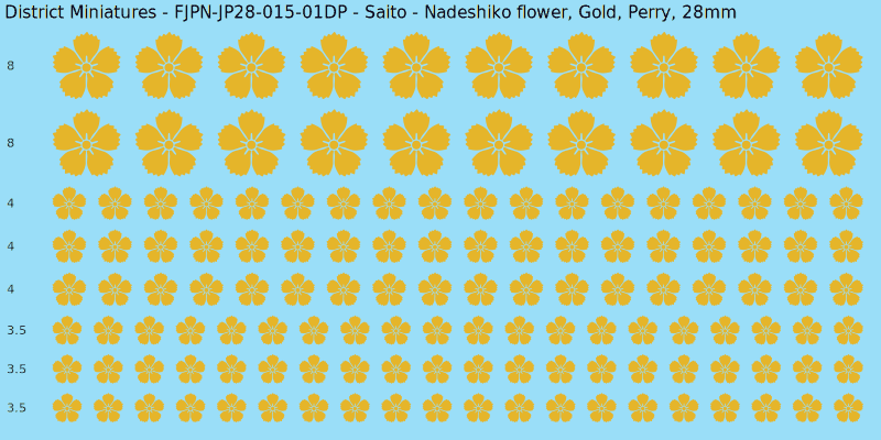 Saito clan mon, Yellow/Gold waterslide decal sheet, Perry banner sizes, 28mm
