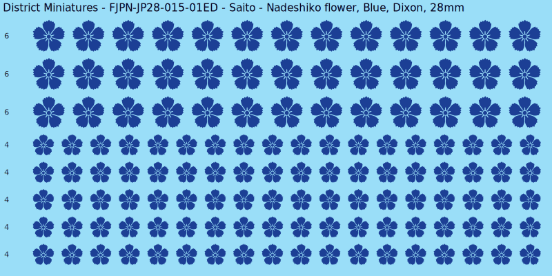Saito clan mon, Blue waterslide decal sheet, Dixon banner sizes, 28mm