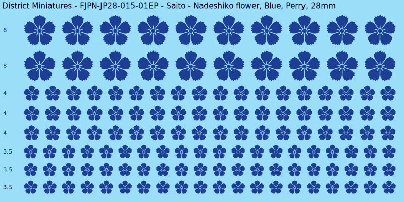 Saito clan mon, Blue waterslide decal sheet, Perry banner sizes, 28mm