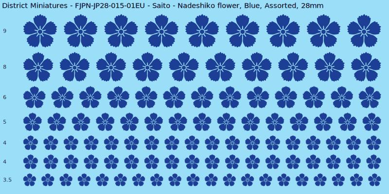Saito clan mon, Nadeshiko flower, Blue waterslide decal sheet, 28mm