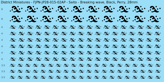 Saito clan mon, Black waterslide decal sheet, Perry banner sizes, 28mm