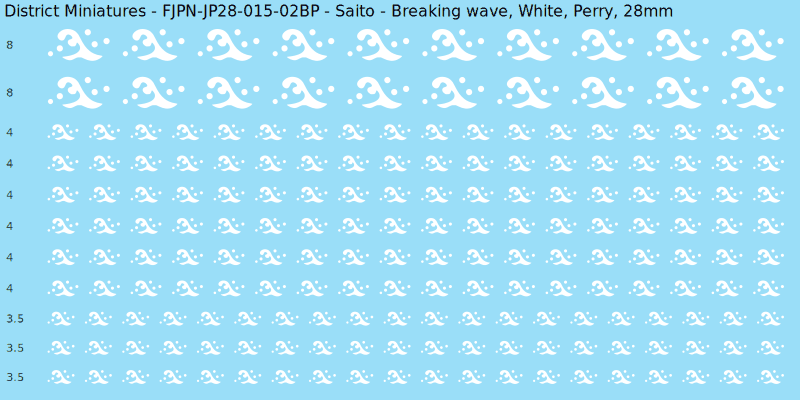 Saito clan mon, White waterslide decal sheet, Perry banner sizes, 28mm