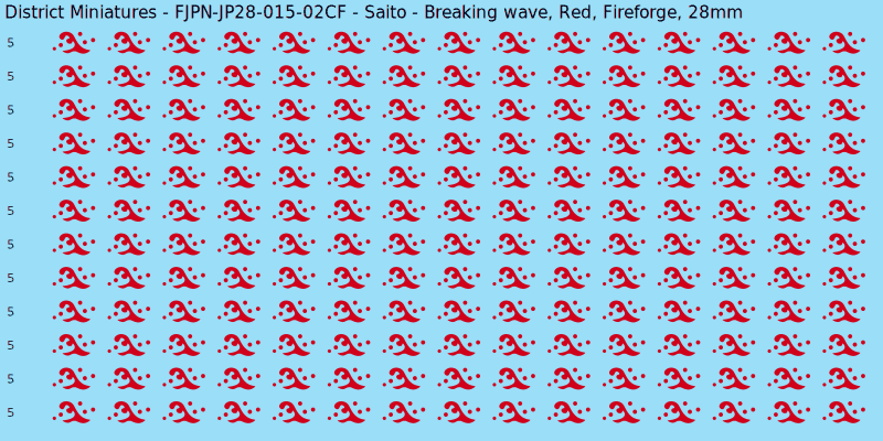 Saito clan mon, Red waterslide decal sheet, Fireforge banner sizes, 28mm