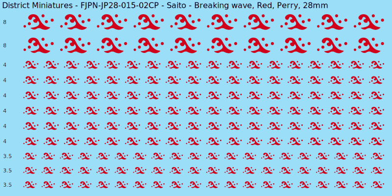 Saito clan mon, Red waterslide decal sheet, Perry banner sizes, 28mm