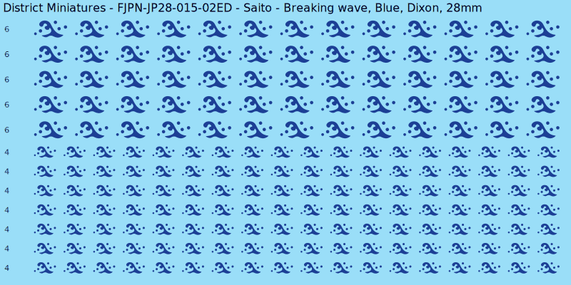 Saito clan mon, Blue waterslide decal sheet, Dixon banner sizes, 28mm