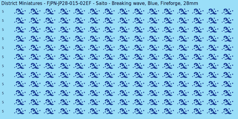 Saito clan mon, Blue waterslide decal sheet, Fireforge banner sizes, 28mm