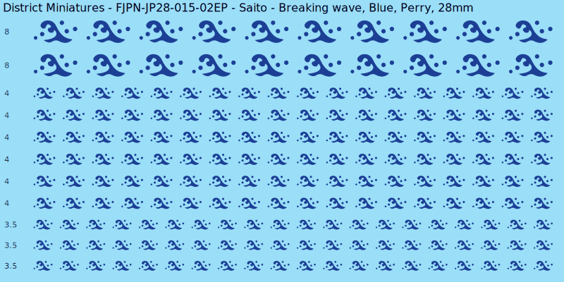 Saito clan mon, Blue waterslide decal sheet, Perry banner sizes, 28mm