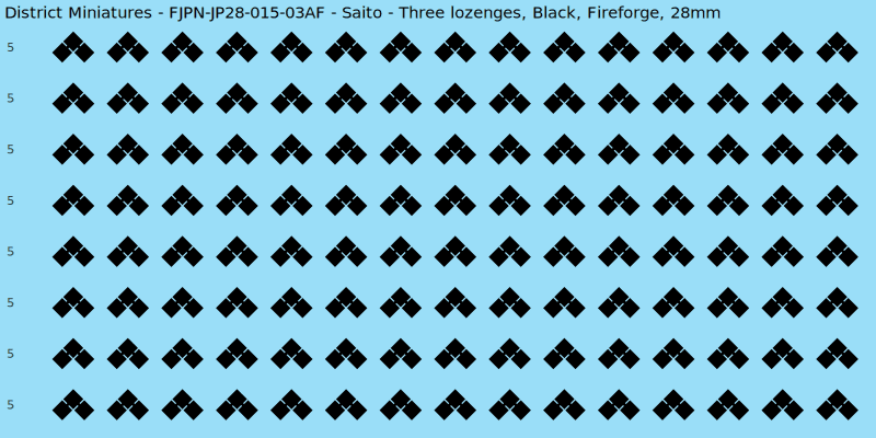 Saito clan mon, Black waterslide decal sheet, Fireforge banner sizes, 28mm