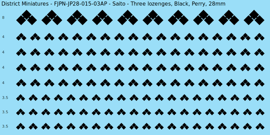 Saito clan mon, Black waterslide decal sheet, Perry banner sizes, 28mm