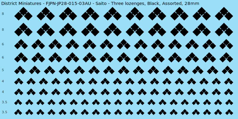 Saito clan mon, Three lozenges, Black waterslide decal sheet, 28mm