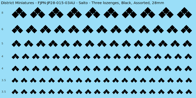 Saito clan mon, Black waterslide decal sheet, Assorted banner sizes, 28mm