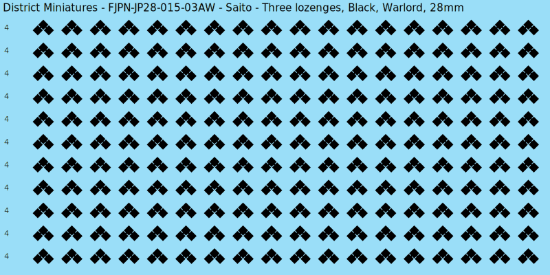 Saito clan mon, Black waterslide decal sheet, Warlord banner sizes, 28mm