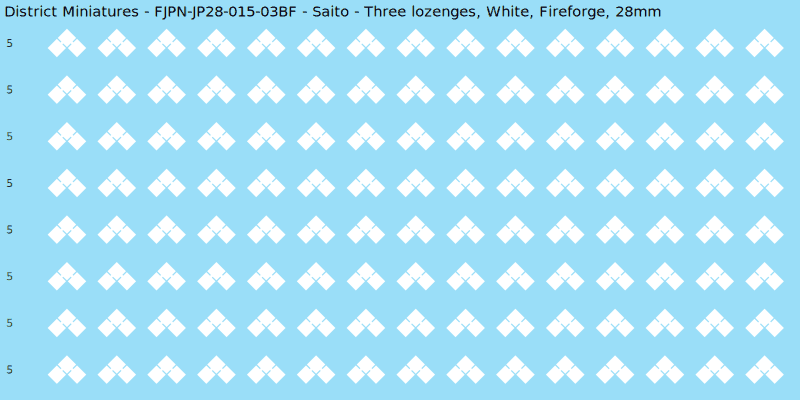 Saito clan mon, White waterslide decal sheet, Fireforge banner sizes, 28mm