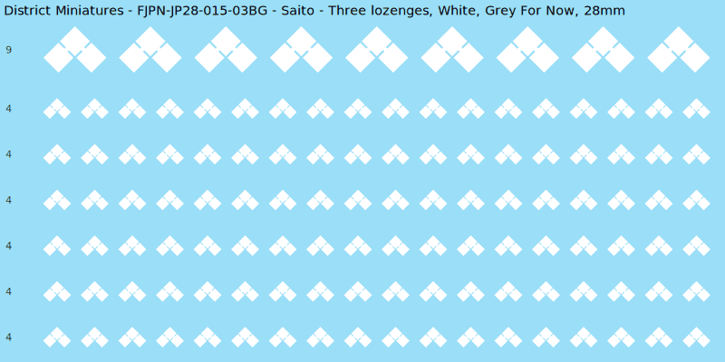 Saito clan mon, White waterslide decal sheet, Grey For Now banner sizes, 28mm