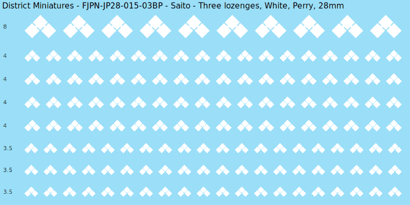 Saito clan mon, White waterslide decal sheet, Perry banner sizes, 28mm