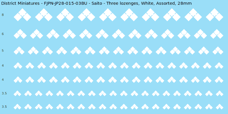Saito clan mon, White waterslide decal sheet, Assorted banner sizes, 28mm