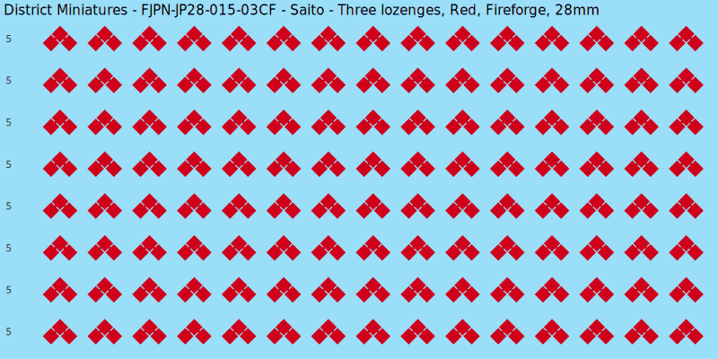 Saito clan mon, Red waterslide decal sheet, Fireforge banner sizes, 28mm