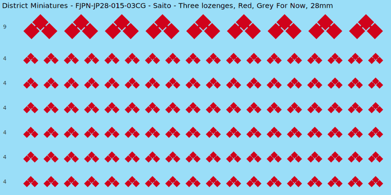 Saito clan mon, Red waterslide decal sheet, Grey For Now banner sizes, 28mm