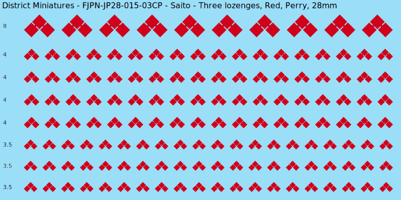 Saito clan mon, Red waterslide decal sheet, Perry banner sizes, 28mm