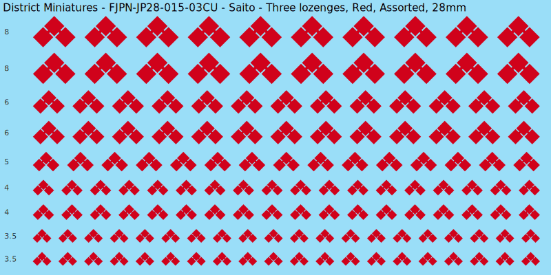 Saito clan mon, Three lozenges, Red waterslide decal sheet, 28mm