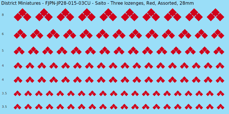 Saito clan mon, Red waterslide decal sheet, Assorted banner sizes, 28mm