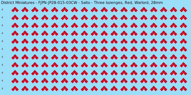Saito clan mon, Red waterslide decal sheet, Warlord banner sizes, 28mm