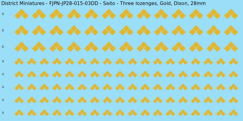 Saito clan mon, Yellow/Gold waterslide decal sheet, Dixon banner sizes, 28mm