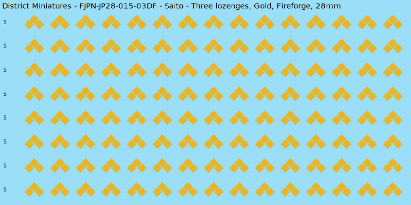 Saito clan mon, Yellow/Gold waterslide decal sheet, Fireforge banner sizes, 28mm