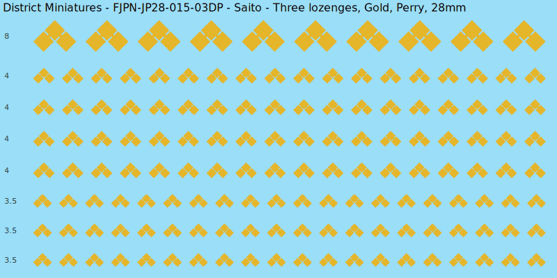 Saito clan mon, Yellow/Gold waterslide decal sheet, Perry banner sizes, 28mm