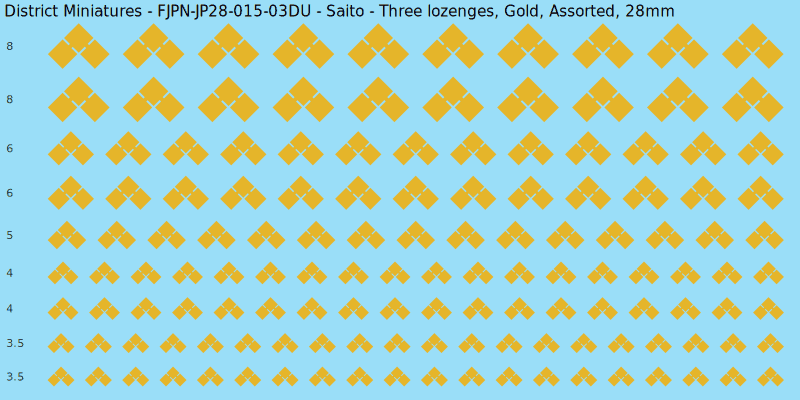 Saito clan mon, Three lozenges, Gold waterslide decal sheet, 28mm
