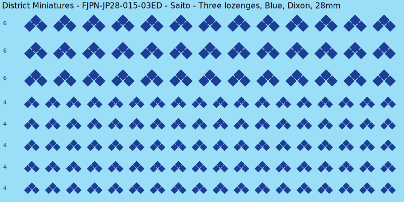 Saito clan mon, Blue waterslide decal sheet, Dixon banner sizes, 28mm