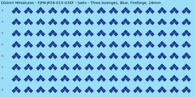 Saito clan mon, Blue waterslide decal sheet, Fireforge banner sizes, 28mm