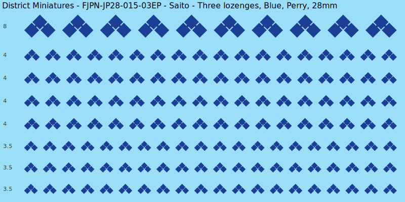 Saito clan mon, Blue waterslide decal sheet, Perry banner sizes, 28mm