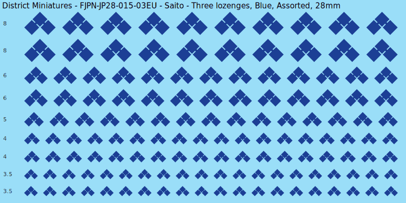Saito clan mon, Three lozenges, Blue waterslide decal sheet, 28mm