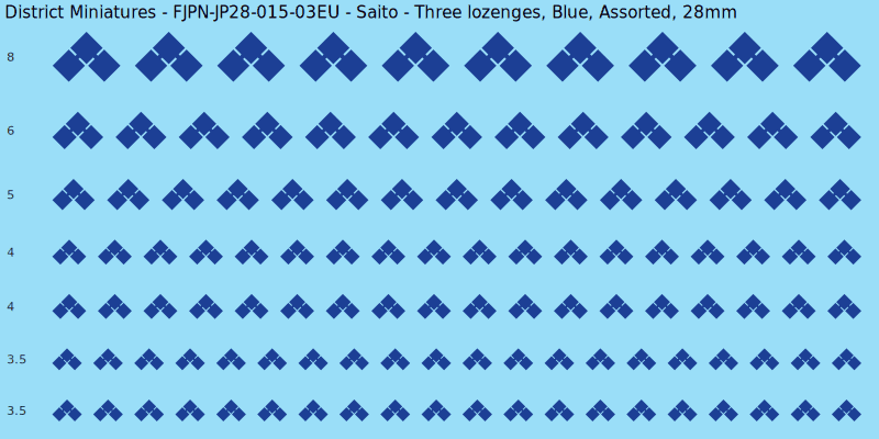 Saito clan mon, Blue waterslide decal sheet, Assorted banner sizes, 28mm
