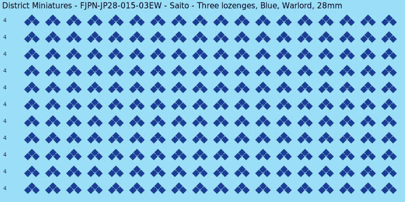 Saito clan mon, Blue waterslide decal sheet, Warlord banner sizes, 28mm